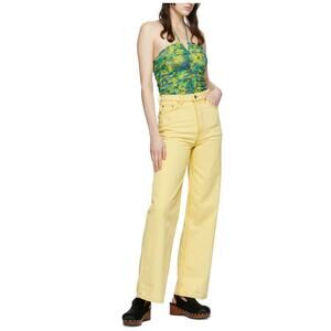 Ganni Yellow Magny Jeans Organic Cotton High Rise Stright Wide Leg Size 26
